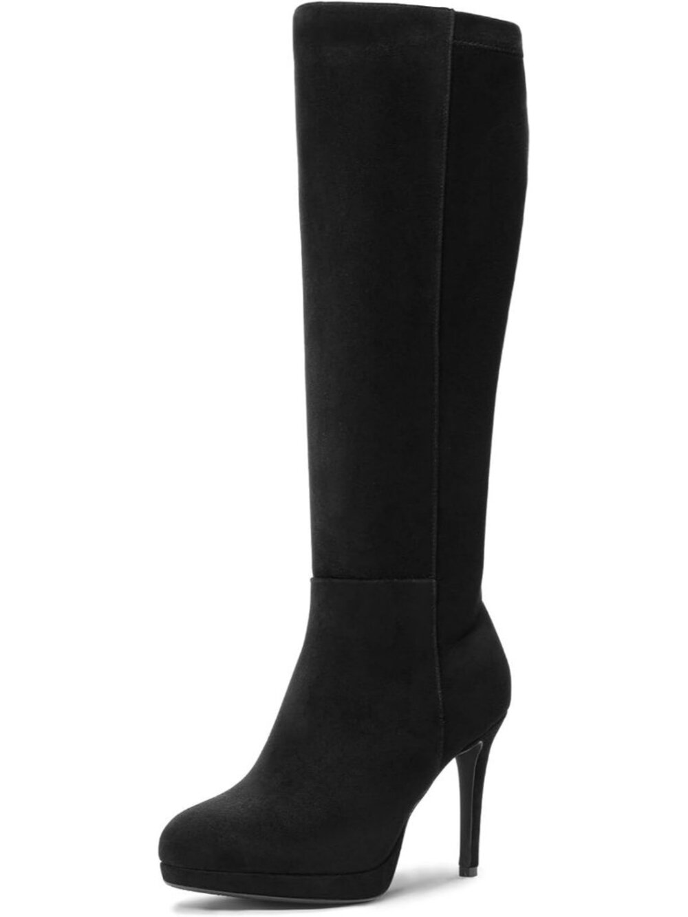 Women's Black Suede Platform Pull-On Stiletto Heel Pointed Toe Suede Tall Boots